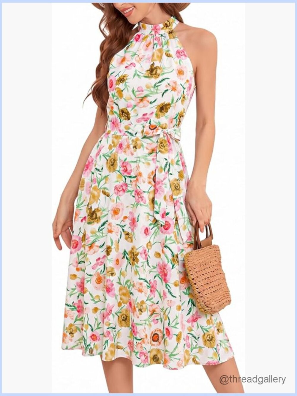 Floral Halter Midi Dress Sleeveless A-Line Flowey Summer Boho Casual Beach